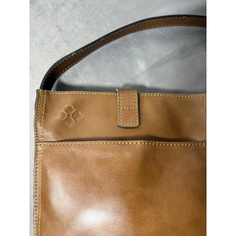 Patricia Nash Leather Crossbody Bag Map Print Floral Bird Tan Tan Brown Square